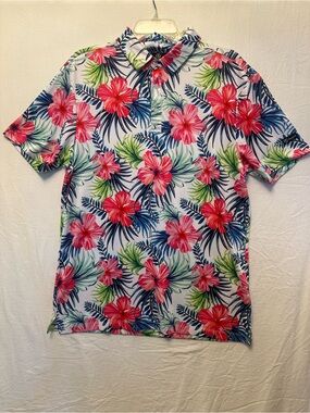 GreenSide Golf Tropical Floral Polo Shirt Men’s Medium Performance Stretch Hawai